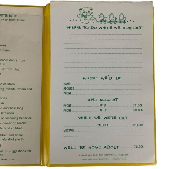 Baby Sitters Notes Guide Phone Book Notepad Telephone Checklist Vtg 1973 - Picture 5 of 5